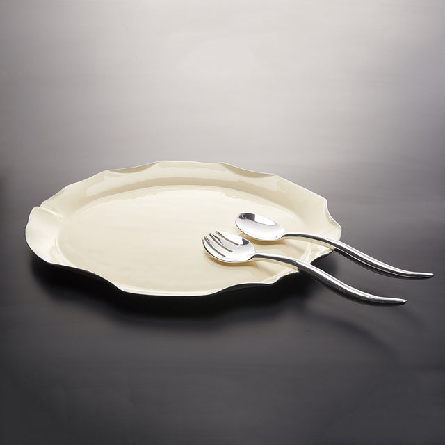 Ruffled Oval Platter Oyster Lg - Nima Oberoi Lunares