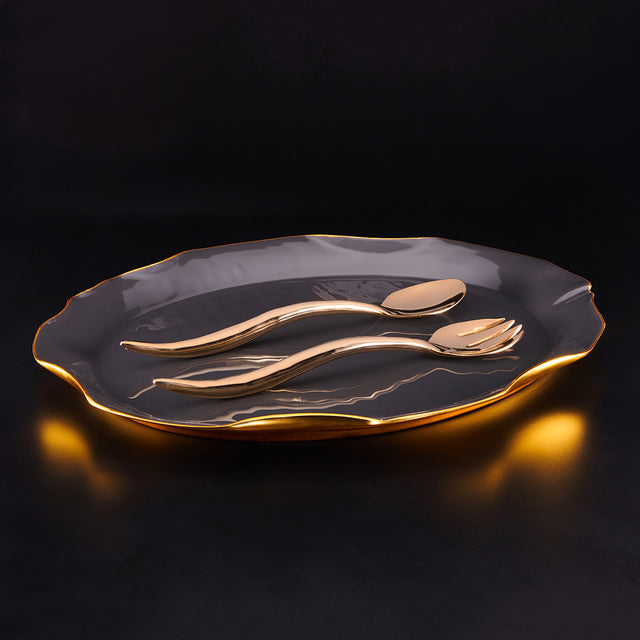 Lg Oval Ruffled Platter Graphite - Nima Oberoi Lunares