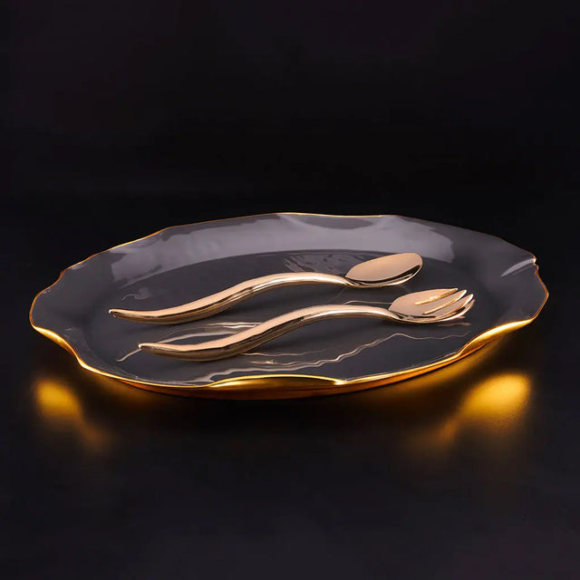 Lg Oval Ruffled Platter Graphite - Nima Oberoi Lunares