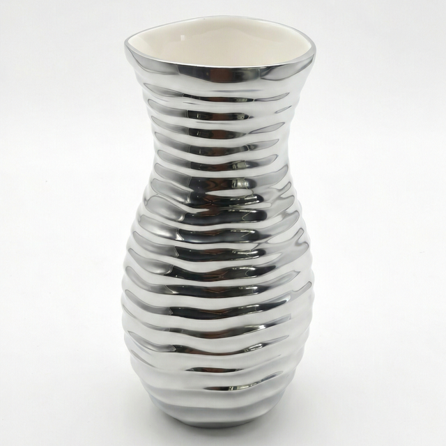 Spiral-patterned vase on a white background