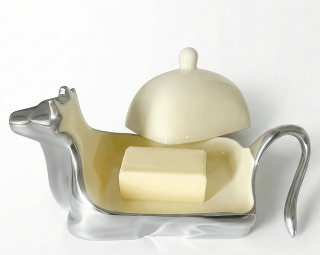 Butter dish with a lid on a white background