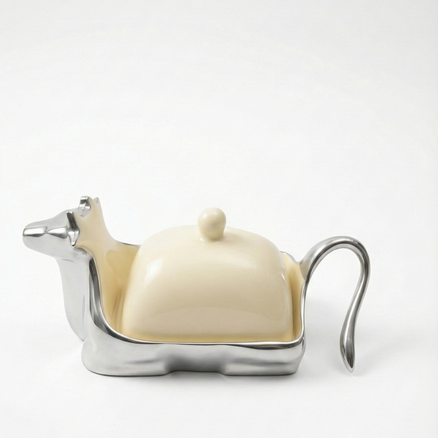 butter dish with a cream-colored interior on a white background