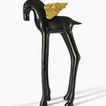 Black and gold horse sculpture with wings on a white background
