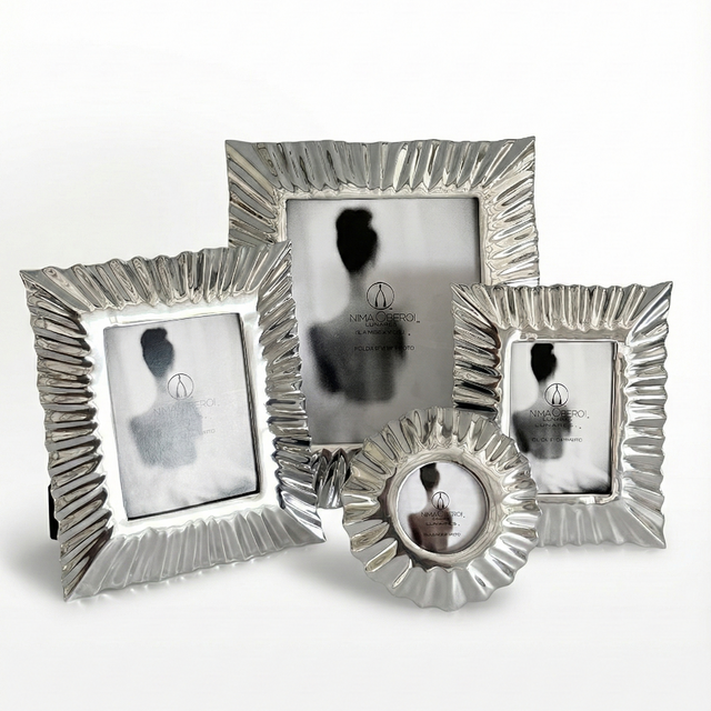 Set of silver photo frames on a white background