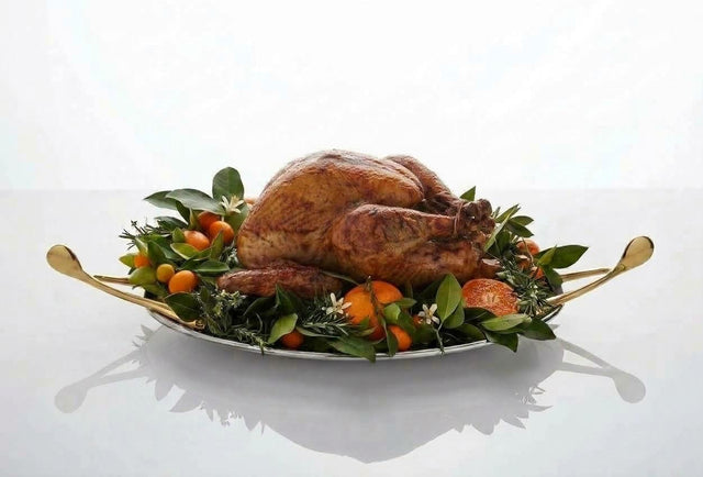 33-inch Wishbone Thanksgiving serving platter in silver and gold
