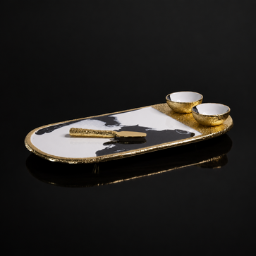 Bianco Nero Cheese Board With Knife Set (Bowls Not Included)