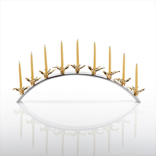 Dove Menorah Gold Plate Silver